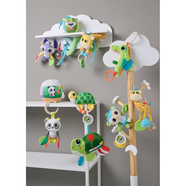 Detalle de CHICCO Mrs. Giraffe: buntes Seil-Spielzeug am Kinderwagen mit Spiegel, Rasselball & Anhängern