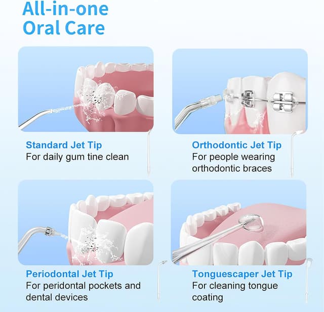 Detalle de Zephis Cordless Water Flosser with 4 Modes, 4 Jet Tips & IPX7 Waterproof Tank