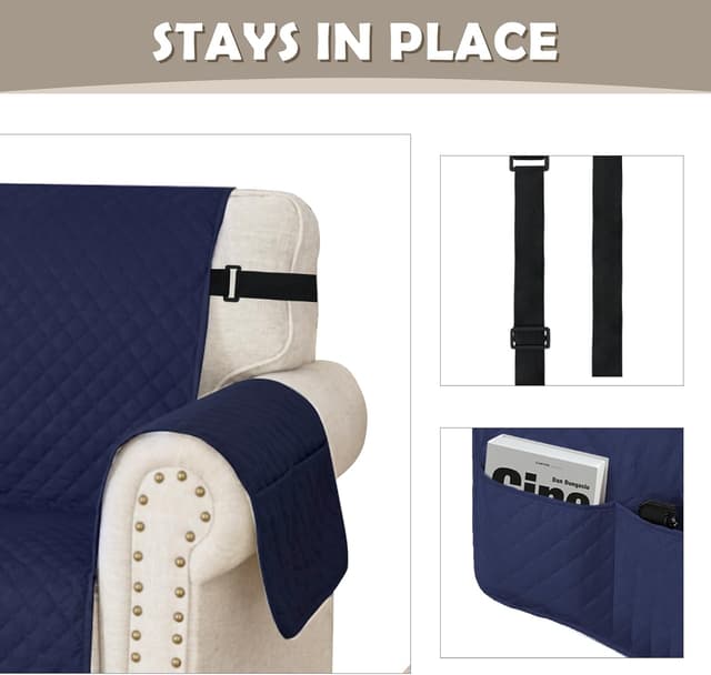 Detalle 2 de Lydevo Copridivano impermeabile 4 posti con braccioli, blu marino, antiscivolo e antigraffio