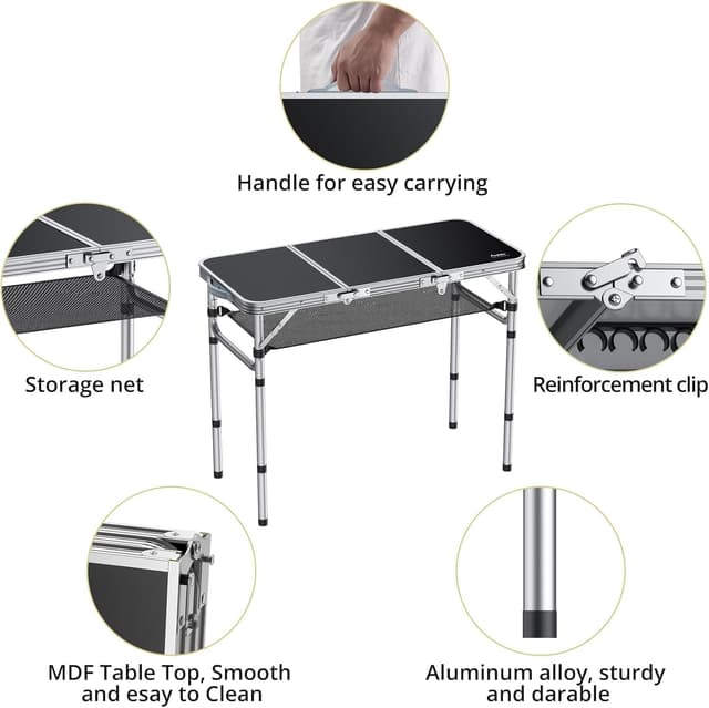 Detalle 2 de Anbte Folding Camping Table (Aluminium) with Storage Net, 3 adjustable heights