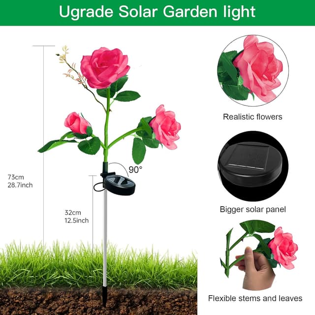 Detalle de ZVO 2er Set Solar-Rosenleuchten für den Außenbereich mit 6 LED (IP65)