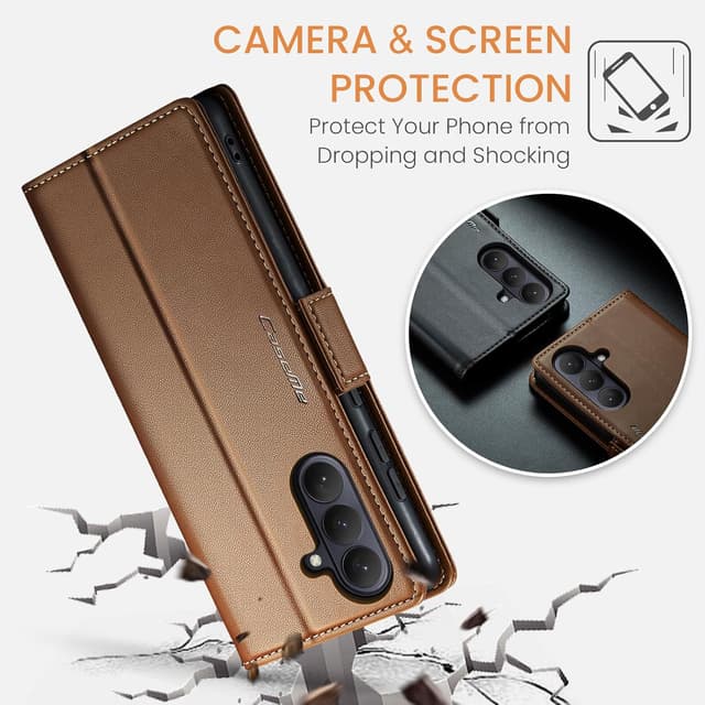 Detalle 2 de iEWFEN Premium Leather Wallet Case for Samsung Galaxy S26 (Brown) with Magnetic Closure, RFID and Kickstand
