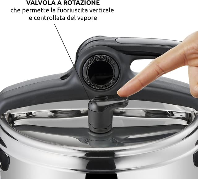 Detalle de Lagostina Mia pentola a pressione da 7 L in acciaio inox 18/10 Ø 22 cm (induzione e gas) con coperchio ad apertura facilitata