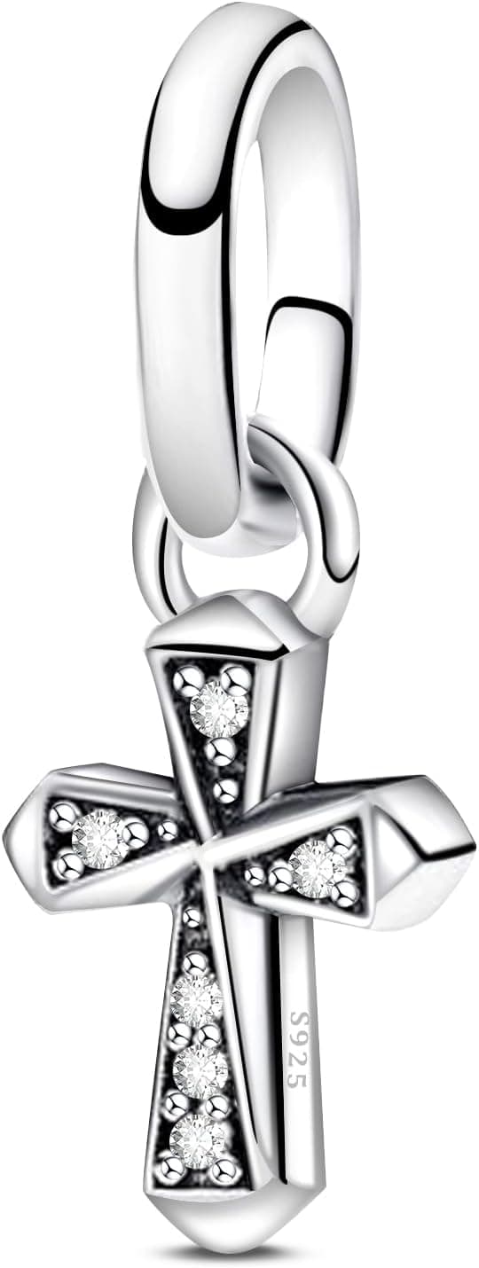 Detalle de Ruaidhra Sterling-Silber Charms-Anhänger mit Kreuz & Herz-Motiv – Charm Clip Stopper Bead für Armband oder Halskette