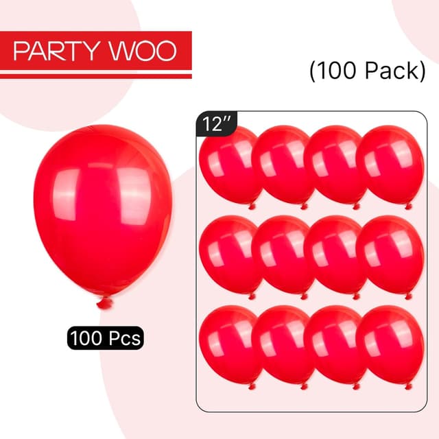 Thumbnail 6 de PartyWoo 12 inch red balloons 100 pack 🎈