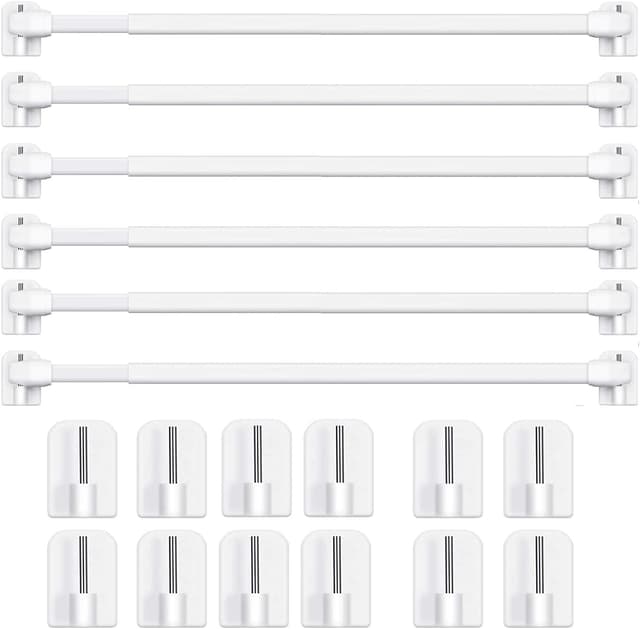 Detalle de BANJILI 6-Set Scheibengardinenstangen 30–50 cm, ausziehbar mit selbstklebenden Haken für Küche & Fenster