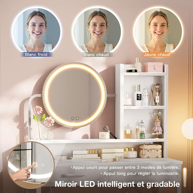 Detalle 2 de ODK Coiffeuse 80×40×136 cm LED 🪞