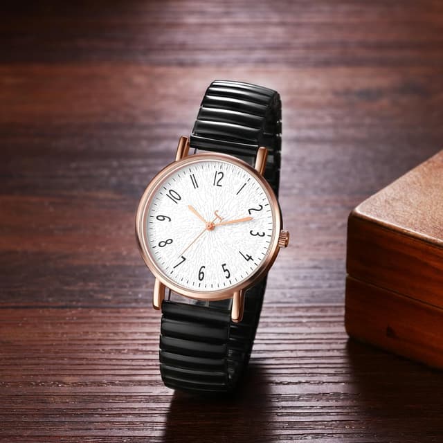 Detalle 2 de Avaner Damen Stretch Armbanduhr mit großen Zahlen & hartem Edelstahlarmband