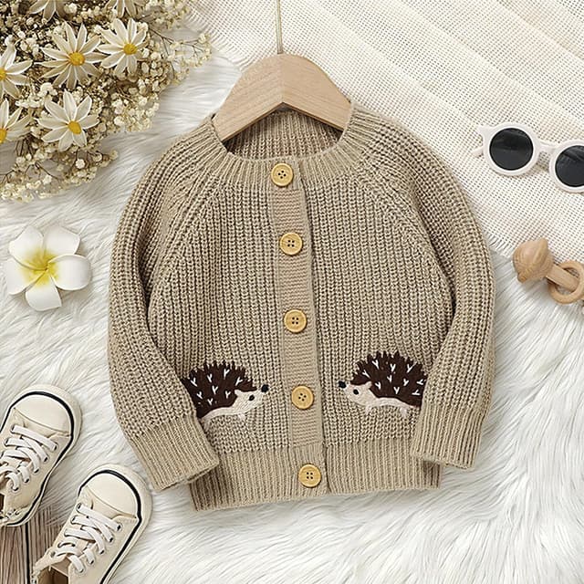 Detalle 2 de Yoolhamy Baby Strickjacke für Kleinkinder mit Igel-Design – warmer Cardigan mit Knöpfen, Unisex