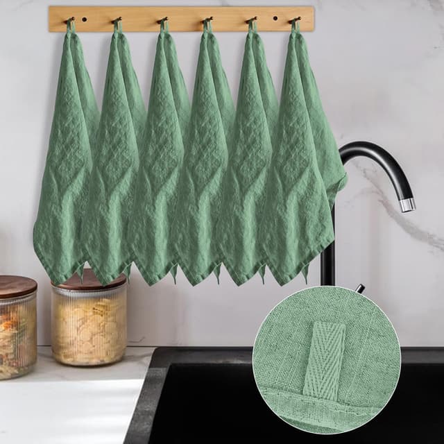 Detalle 2 de Yuragim Stoffservietten Salbeigrün im 12er-Set (Leinen, 40 x 40 cm) – waschbare Stoffservietten für Tischdeko