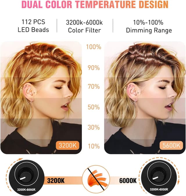 Detalle de Yesker 18-inch LED Ring Light Kit with 73-inch Tripod Stand (3200K–6000K) + Phone Holder