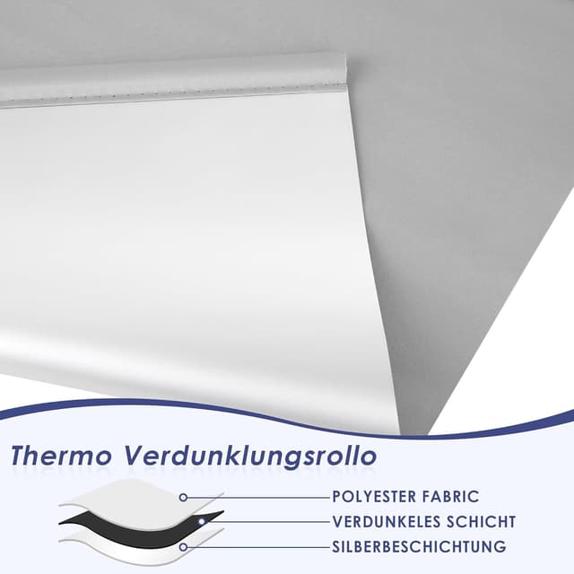 Detalle de smartdemo Verdunklungsrollo B40 x H130 cm – Thermorollo mit 100% Polyester, ohne Bohren & mit Bohren (Klemmrollo, grau)