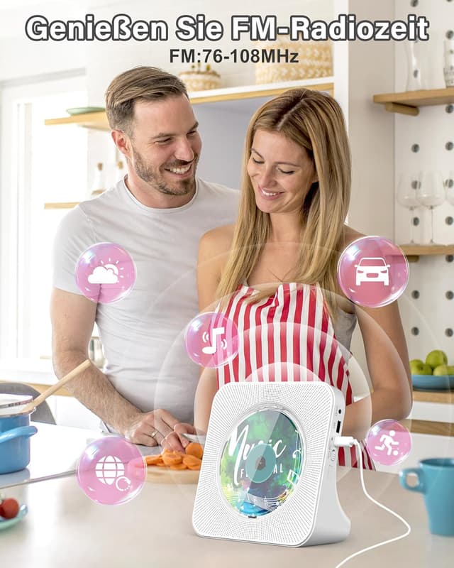 Detalle de Greadio tragbarer CD-Player mit Bluetooth 5.0, Fernbedienung und FM-Radio (AUX/USB, Kopfhörerbuchse)