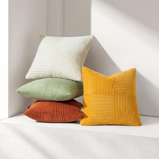 Detalle de MIULEE 2er Set Herbst Kissenbezug 30x50 cm in Gelb (Kord) – Patchwork-Design