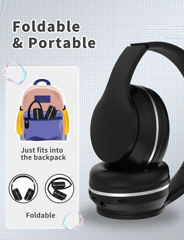 Thumbnail 6 de Xunpuls Bluetooth Kids Headphones (Bluetooth 5.1, Over-Ear, Foldable) – Black