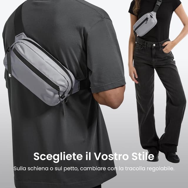 Detalle de tomtoc Borsa da petto 3,5L con protezione RFID, grigio (tracolla regolabile fino a 169 cm) per iPad mini 2024