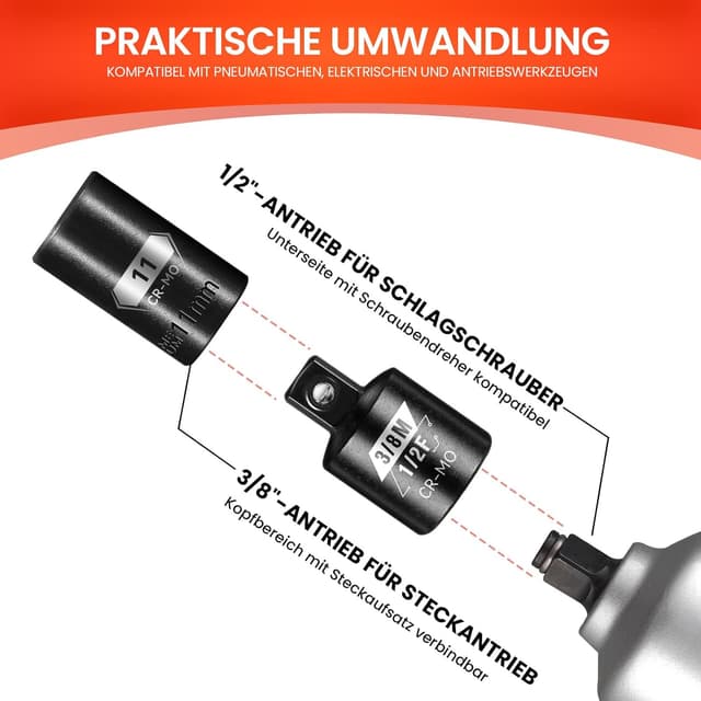 Thumbnail 5 de Stecknuss Adapter 1/2" auf 3/8" 2‑tlg