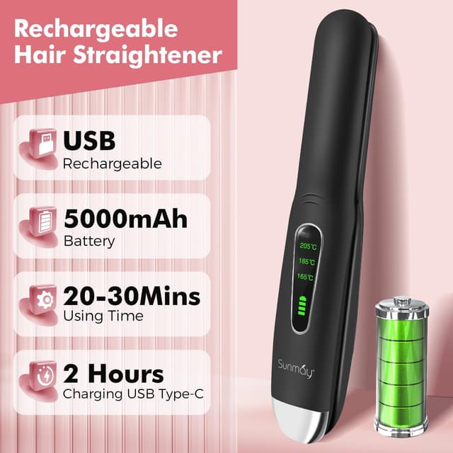 Detalle 2 de SUNMAY Cordless Hair Straightener (0.85-inch titanium) — 2-in-1 mini flat iron for travel