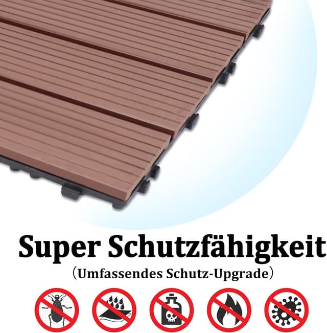 Detalle de Aufun Terrassenfliesen aus WPC mit Klicksystem (22 Stück) 30 x 30 cm – Holzoptik, braun (Type A)