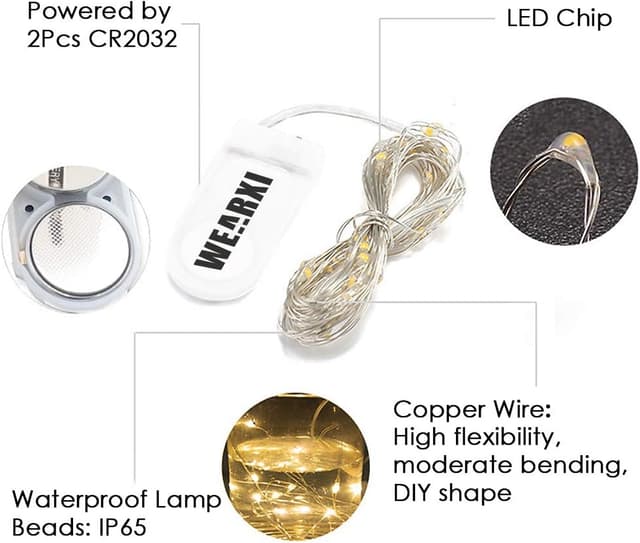 Detalle 2 de WEARXI Lichterkette Batterie (10 Stück, 2 m, 20 Mini-LED) für Innen-Deko