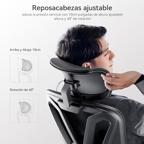 Detalle 2 de Hbada P5 Silla de oficina ergonómica negra con soporte lumbar ajustable, reposacabezas y reposapiés