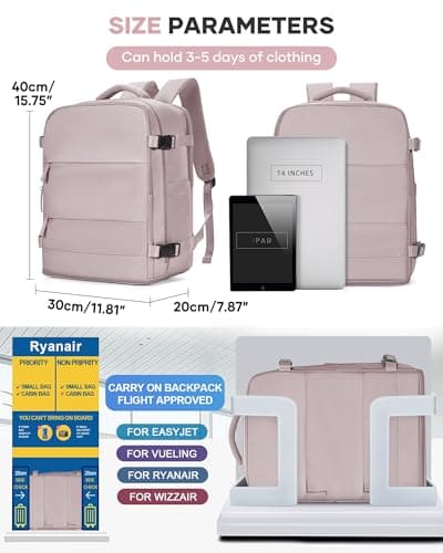 Detalle de BJLFS Mochila de cabina 40x30x20 para avión (Ryanair/Wizz Air/Vueling) con compartimento portátil de 17” y separación seca/húmeda