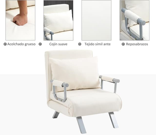 Thumbnail 5 de HOMCOM Sofá Cama 1 Plaza 2 en 1 crema