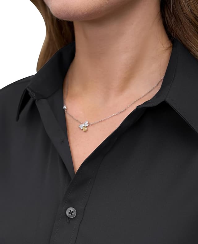 Detalle de siliteelon Damen Bluse bügelfrei Regular fit mit Stretch – einfarbiges Business- und Freizeit-Oberhemd