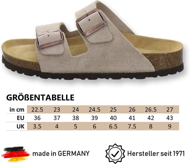 Detalle de AFS-Schuhe 2100: modische Damen-Pantoletten aus echtem Leder mit verstellbarer Schnalle (Made in Germany)