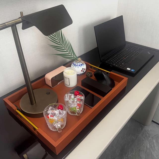 Thumbnail 6 de 14x20 Faux Leather Wood Serving Tray with Handles