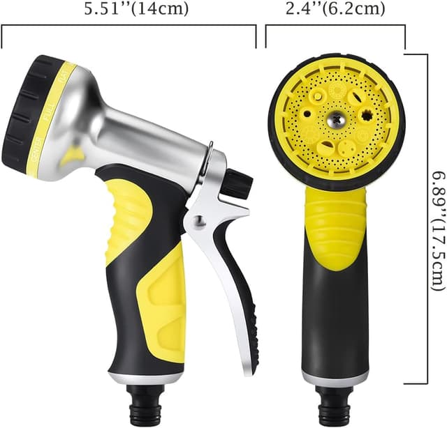 Detalle de Hose Pipe Spray Gun with 9 Adjustable Patterns – Heavy-Duty Metal High Pressure Nozzle (Yellow, 1 Pack)