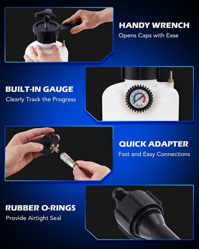 Detalle de Orion Motor Tech Pressure Bleeder (2.5L) with 50.7mm Adapter for 1-Person Brake Fluid Bleeding