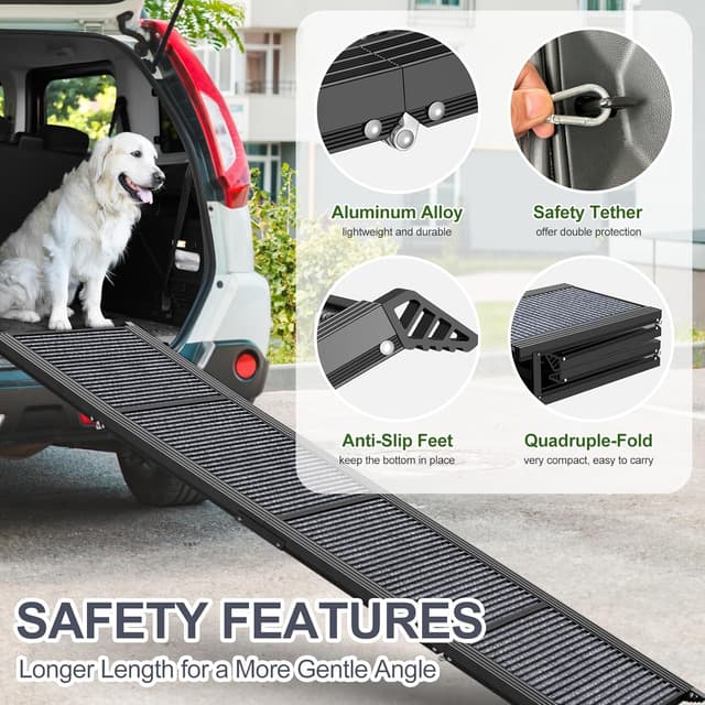 Detalle de HerCcreta Wigge folding dog ramp for car (63" long, 17" wide) with non-slip carpet surface, up to 250 lbs