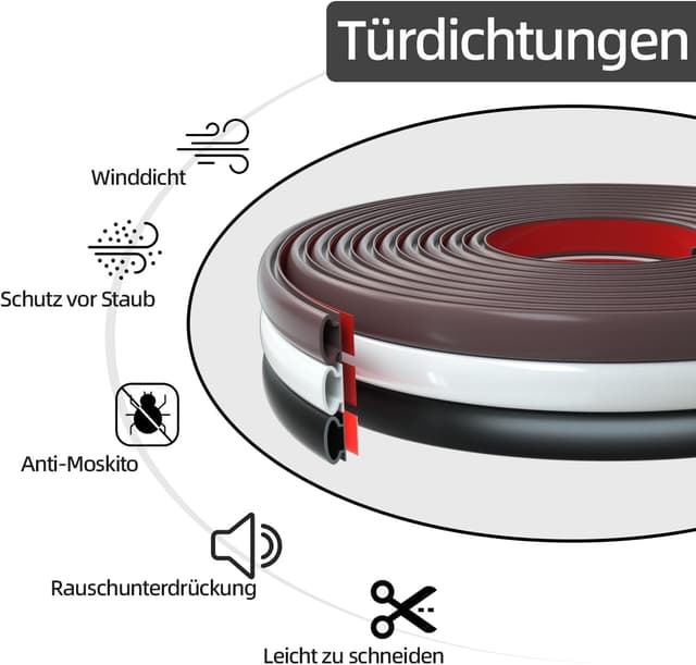 Thumbnail 6 de Dichtungsband Türdichtung D‑Schwarz 6 m 🪟