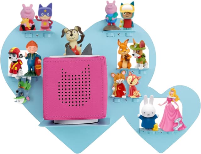 Detalle de Riuog Tonie Shelf for Toniebox & Tonie Dolls – Wall-Mounted Magnetic Metal Rack (Blue, Heart Design)