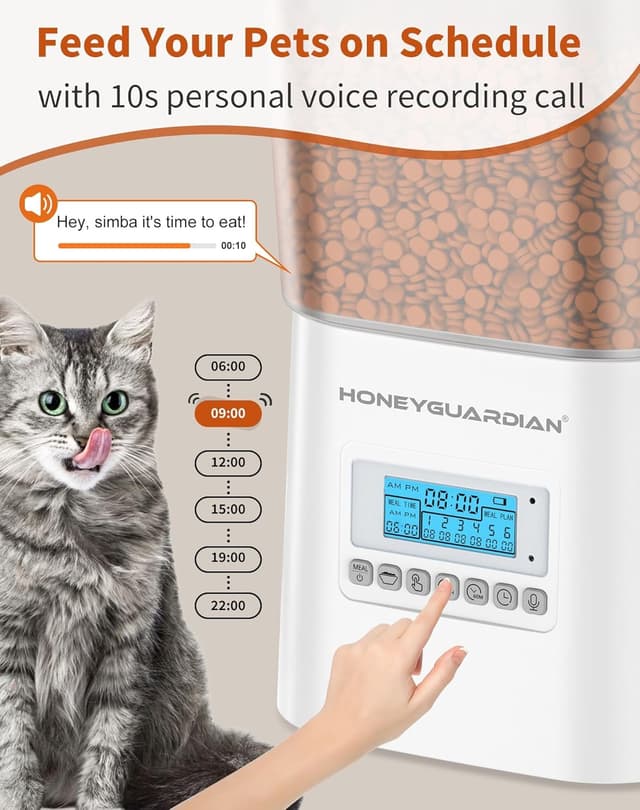 Detalle 2 de HoneyGuaridan 3.5L Automatic Cat Feeder for Two Cats (Timed, Programmable Up to 6 Meals)