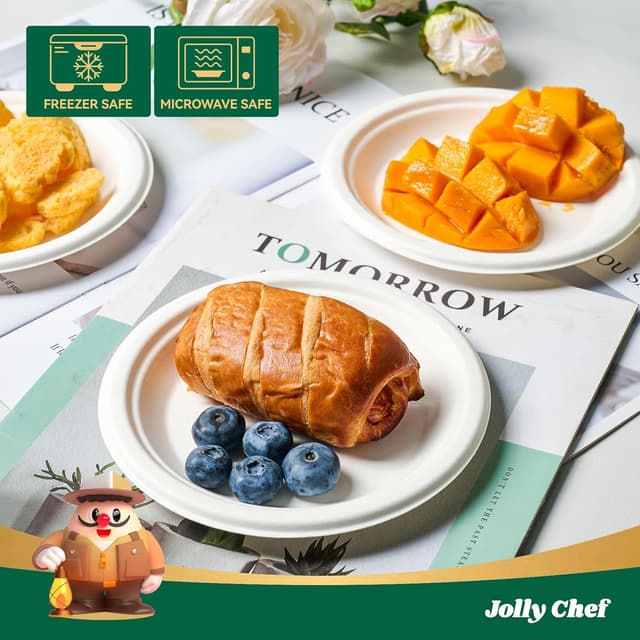 Detalle 2 de JOLLY CHEF 100% Compostable Small Paper Plates (200 Pack, 6-Inch Heavy-Duty Dessert Plates)