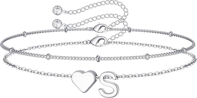 Detalle de TINGN Armband für Damen mit Herz & Buchstaben (Monogramm) – 14K Gold vergoldet, verstellbar