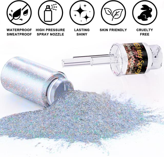 Detalle de Hair and Body Glitter Spray (Glint-Rainbow) — ultra-fine holographic glitter hairspray & dry powder for costumes, festivals, and crafts