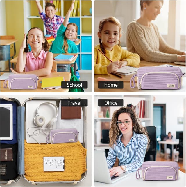 Thumbnail 6 de KALIDI Corduroy Pencil Case with Multi Pockets – 8.3 x 3.5 x 4 inch organiser for school and office