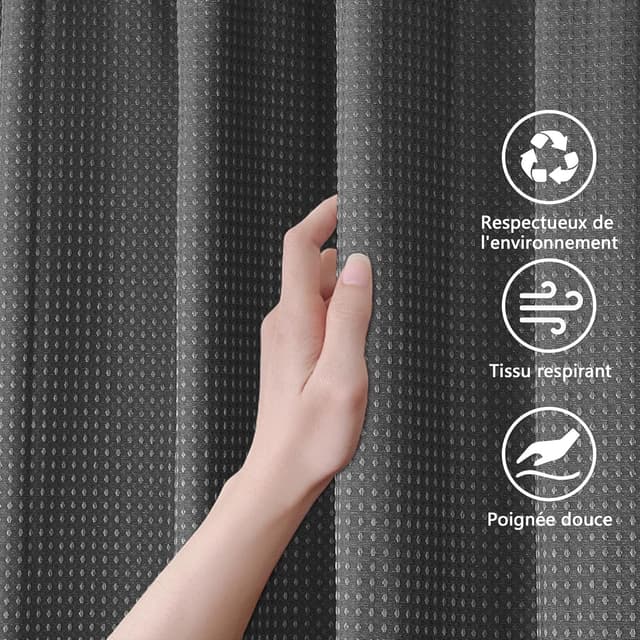 Detalle de FIISAYL rideau de douche/baignoire en polyester gaufré 183 x 198 cm gris foncé avec 12 crochets