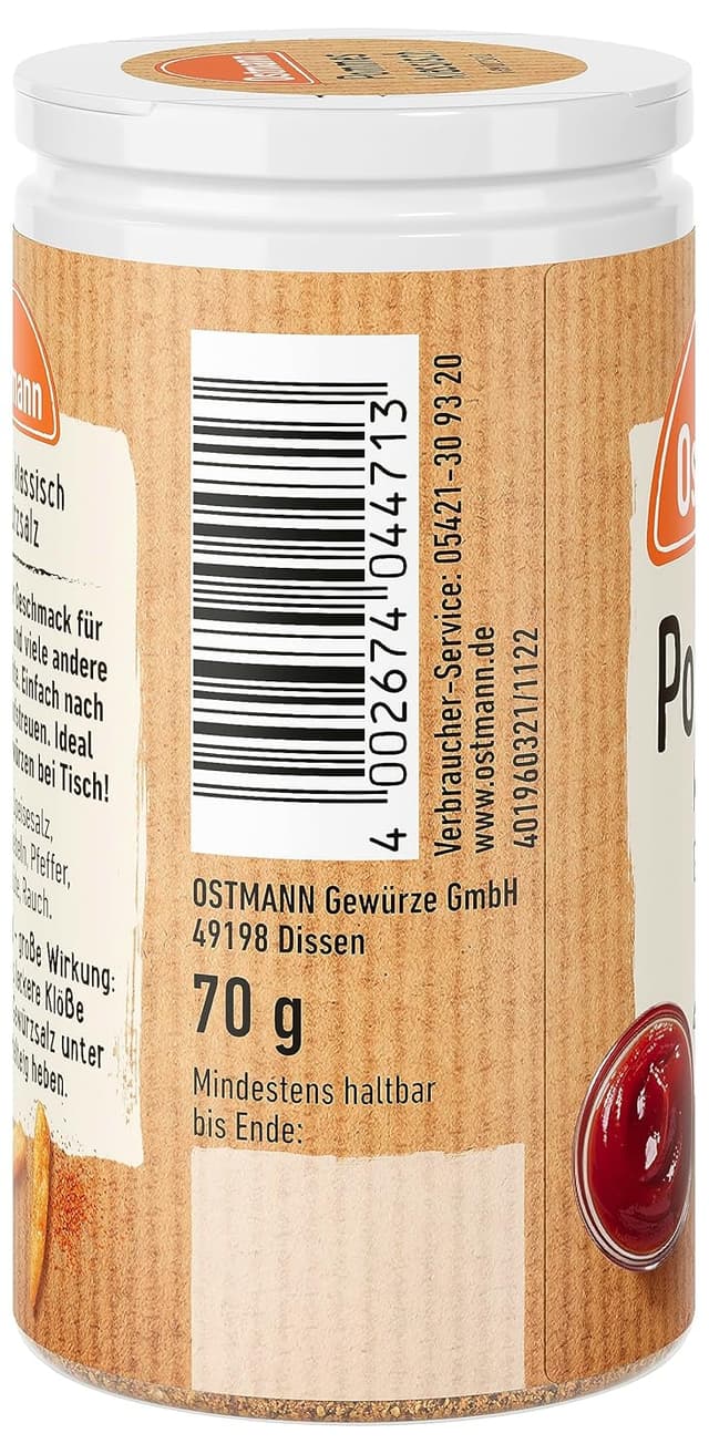 Detalle de Ostmann Gewürze Pommes Gewürzsalz klassisch – Pommesgewürz mit Salz, vegan, 4 x 70 g