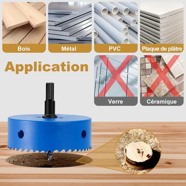 Detalle de HYCHIKA Scie cloche 100 mm en bi-métal HSS M42 pour bois, plaques de plâtre et plastiques souples