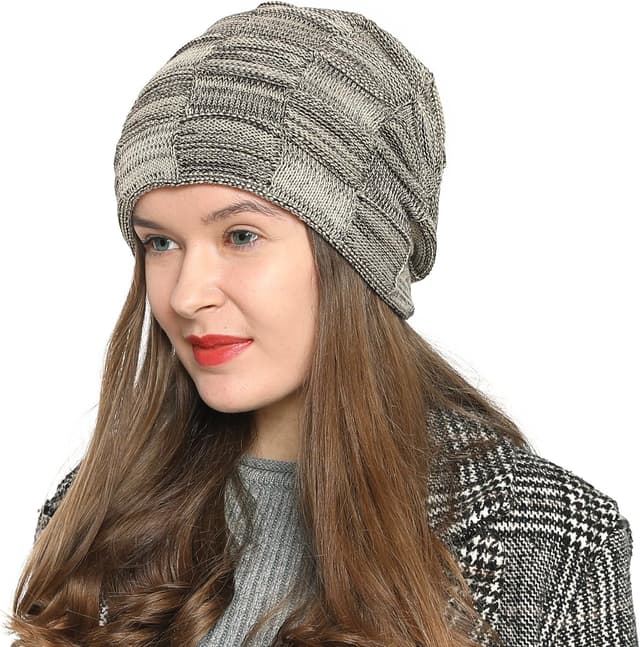 Detalle de DonDon Bonnet Femme d’hiver slouch en laine avec doublure polaire chaude