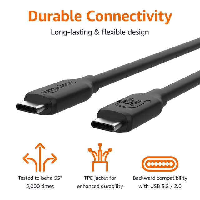 Detalle 2 de Amazon Basics USB-C to USB-C 4 Cable 3.3 ft — 240W 🔌
