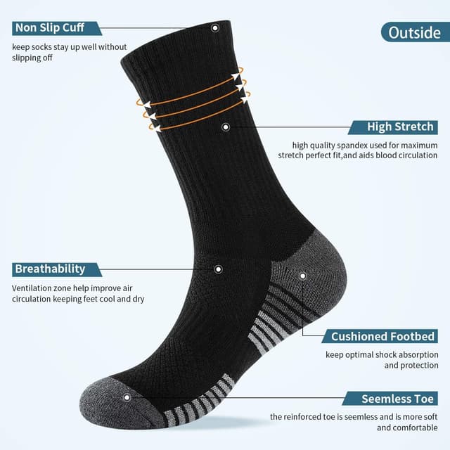 Detalle de Lapulas Mens Socks 6 Pairs Thermal Sports Cotton Crew Socks – cushioned, breathable unisex trainers socks