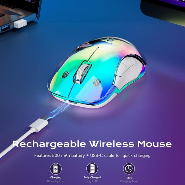Detalle de memzuoix LED Wireless Mouse (Rechargeable 2.4G, USB receiver) – Blue