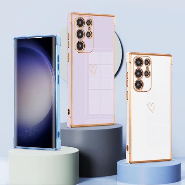 Detalle 2 de ZTOFERA Handyhülle für Samsung Galaxy S25 Ultra 5G (6,9 Zoll) – weiches Silikon mit Herz-Muster & goldfarbenem Rand