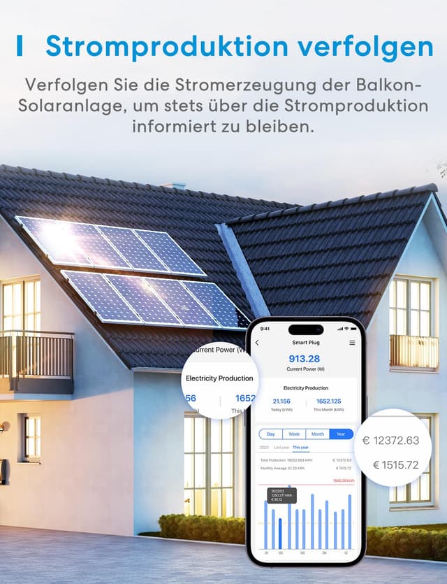 Detalle de Meross Smart-Steckdose mit Verbrauchsmessung (16A) – Bluetooth/WLAN, Alexa & Google Home, Zeitschaltuhr, für Balkonkraftwerk (2er-Set)