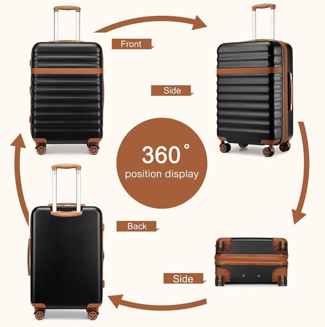 Detalle 2 de KONO valise à roulettes coque rigide ABS/PC avec serrure TSA 4 roues XXL 86 cm noir/marron